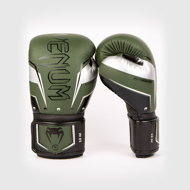 [VENUM-04260-578-8oz] GANTS DE BOXE VENUM ELITE EVO - KAKI/ARGENT (8 oz)