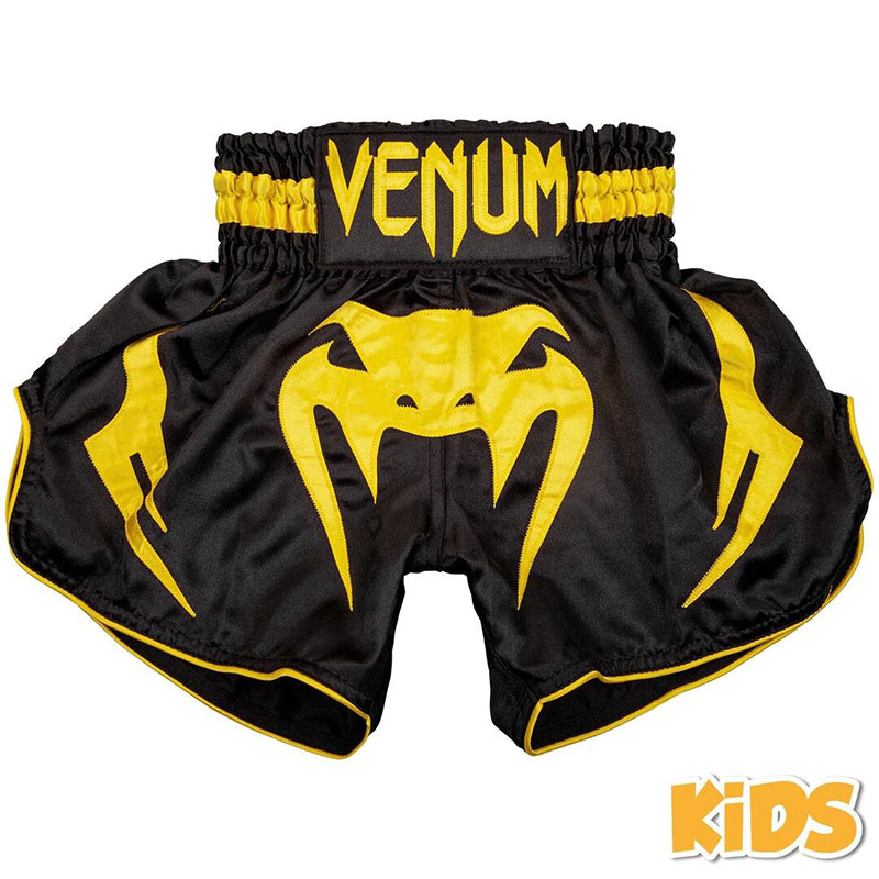 [VENUM-03567-111-14] VENUM BANGKOK INFERNO KIDS MUAY THAI SHORTS - BLACK/YELLOW (14 ans)