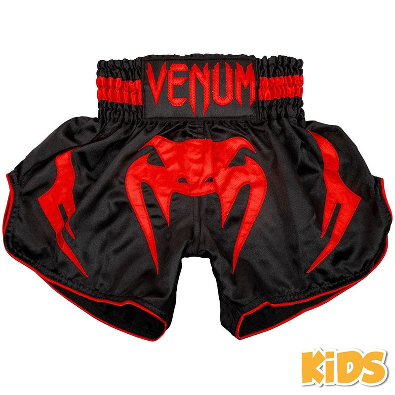 [VENUM-03567-100-14] SHORT DE MUAY THAÏ VENUM BANGKOK INFERNO KIDS - NOIR/ROUGE (14 ans)